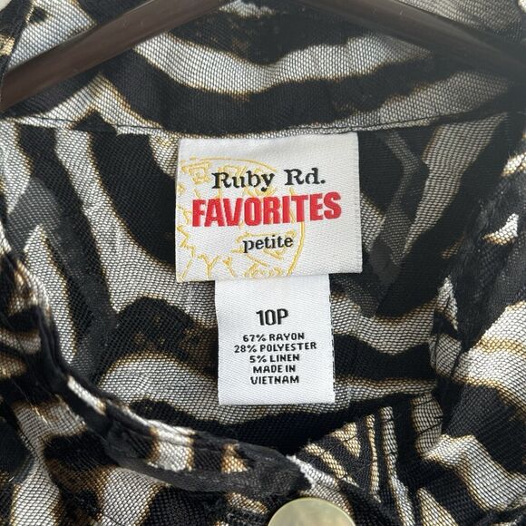 Ruby Rd Animal Print Sheer Burnout Jacket Black White 10P 3/4 Sleeve Adjustable - Picture 2 of 9